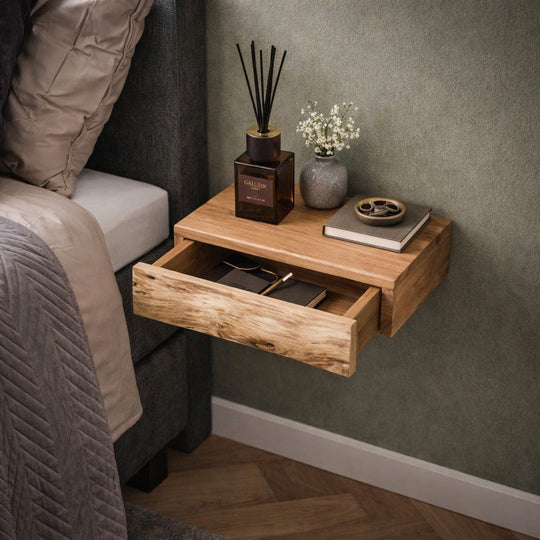Wall-Mounted Acacia Wood Bedside Shelf