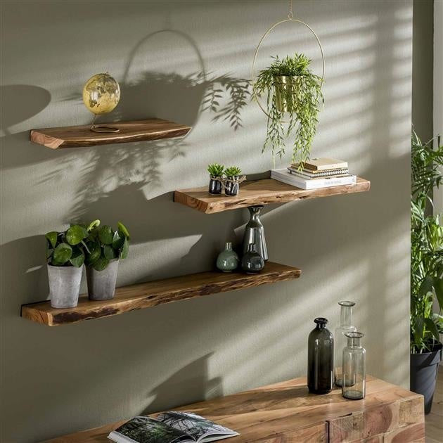 Acacia Wood Wall Shelf with Industrial Design