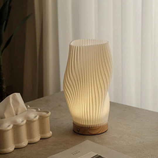 Table Lamp Modern Wave USB Dimmable Wood Base LED Light