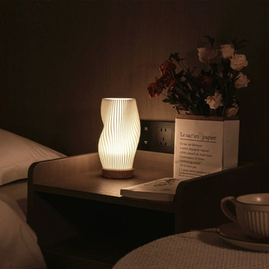 Table Lamp Modern Wave USB Dimmable Wood Base LED Light