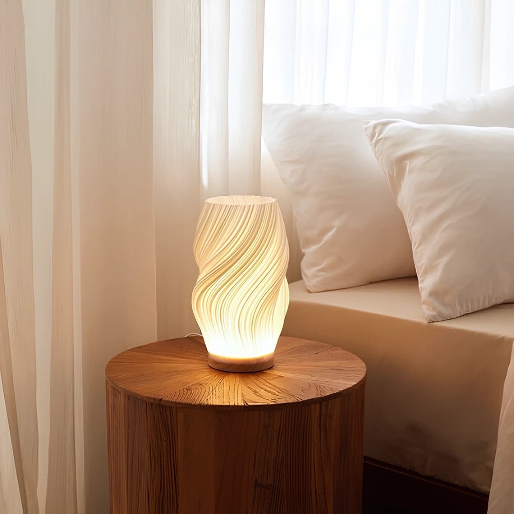 Table Lamp Modern Wave USB Dimmable Wood Base LED Light