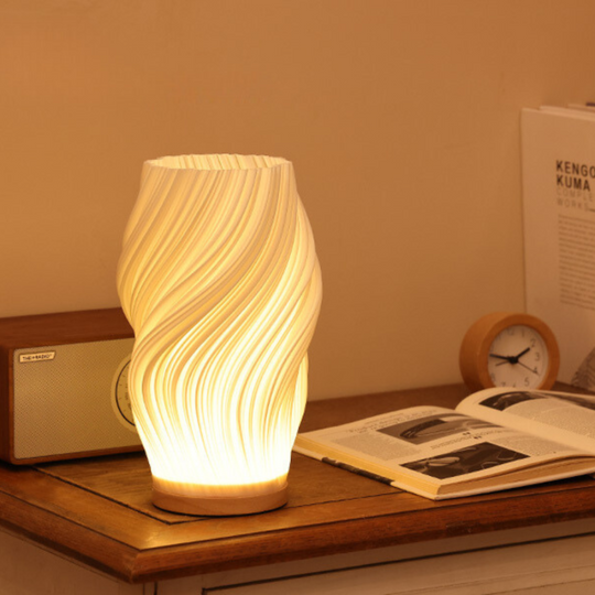 Table Lamp Modern Wave USB Dimmable Wood Base LED Light
