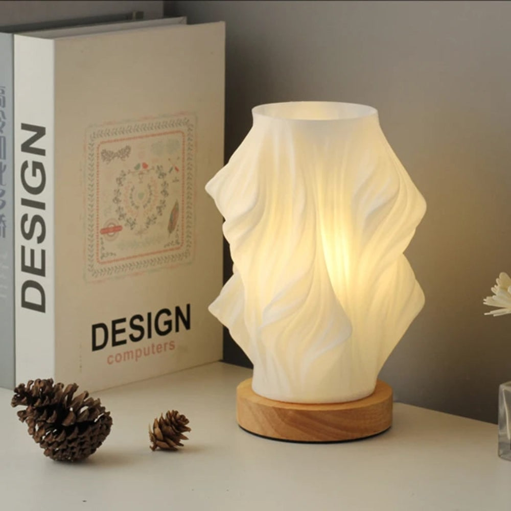 Table Lamp Modern Wave USB Dimmable Wood Base LED Light