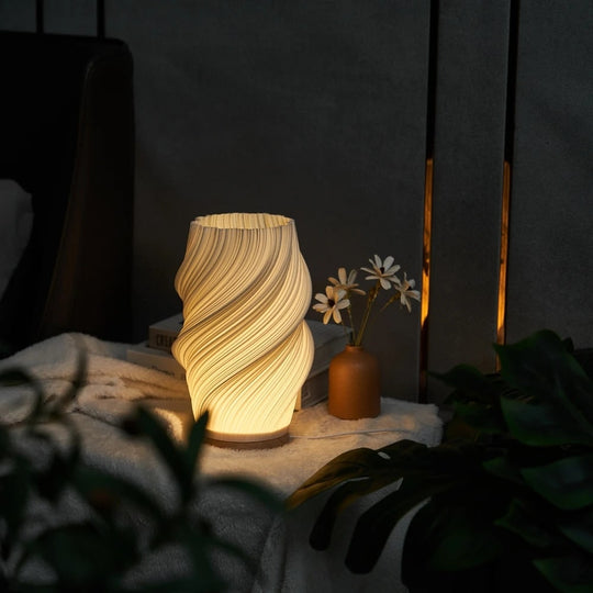 Table Lamp Modern Wave USB Dimmable Wood Base LED Light