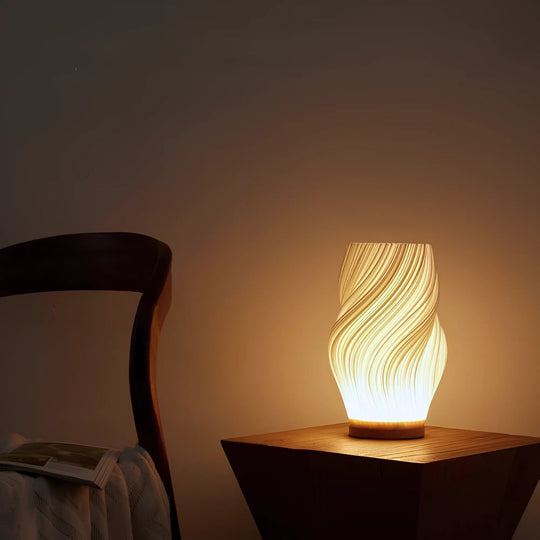 Table Lamp Modern Wave USB Dimmable Wood Base LED Light