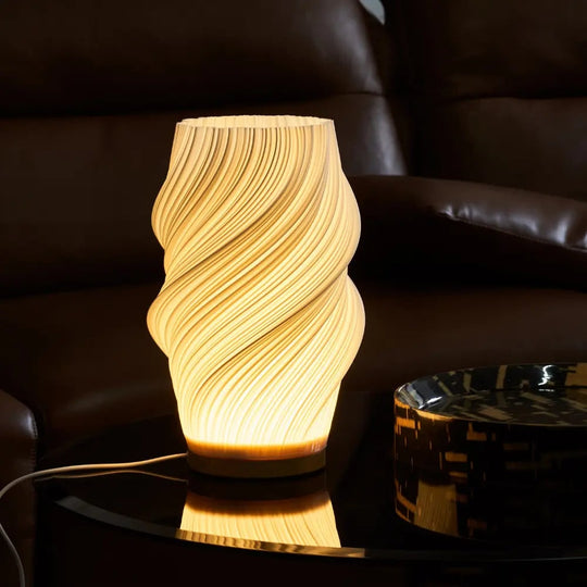Table Lamp Modern Wave USB Dimmable Wood Base LED Light