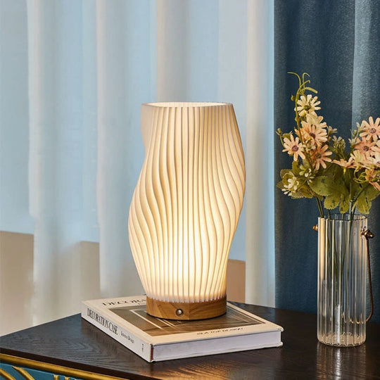 Table Lamp Modern Wave USB Dimmable Wood Base LED Light