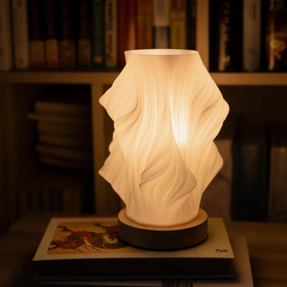 Table Lamp Modern Wave USB Dimmable Wood Base LED Light