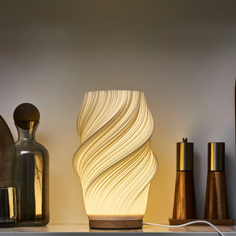 Table Lamp Modern Wave USB Dimmable Wood Base LED Light